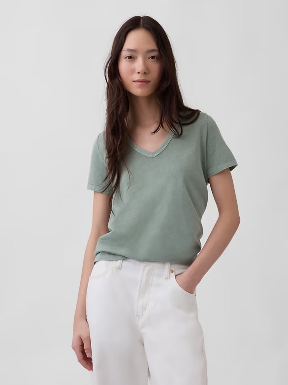 TALL GAP Organic Cotton VintageSoft V-Neck T-Shirt - New Gasoline Green L Tall